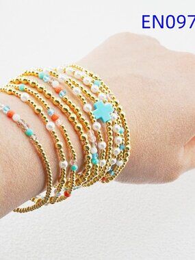 Enewton Colorful Crystal & Gold Bead Bracelet Set